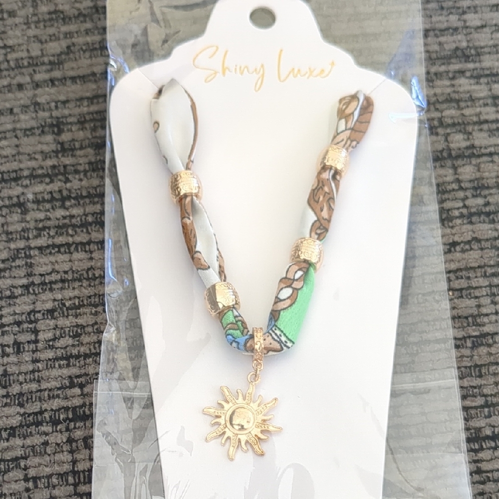 Colorful Fabric Braided Bandana Scarf Necklace with Sun Pendant